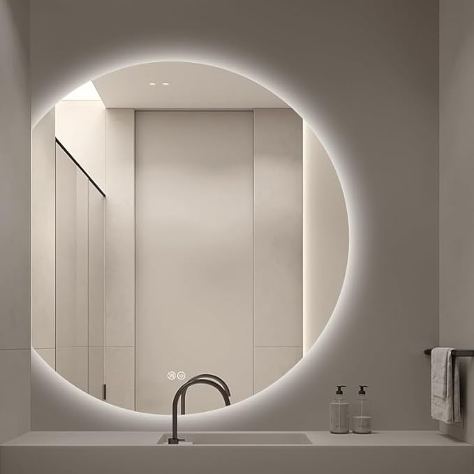 Bathroom Mirror, Dimmable LED Vanity Mirror Half Circle, Illuminated Mirror with Demister Pad, Large Wall Mirror with Touch Sensor (Size : 28x31''/70x80cm)