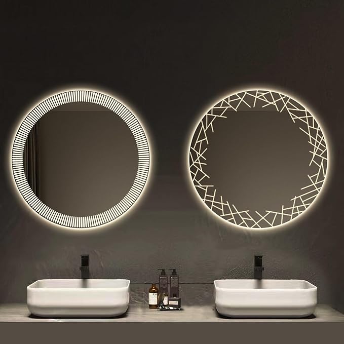 Bathroom Mirror with LED Lights, Wall Mirror with Touch Sensor, Round Mirror with Demister Pad, 3 Light Modes, for Living Room and Bathroom(A,60cm/23.6in)