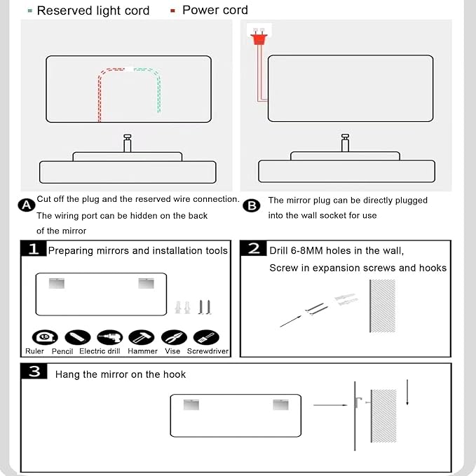 Smart Lighted Bathroom Mirror for Wall,Bathroom Mirror with LED Lights,Lighted Bathroom Makeup,Waterproof,Shatterproof,with Touch Sensor/Dimming/Demister pad(H50*W70cm/H19.7*W27.6IN)