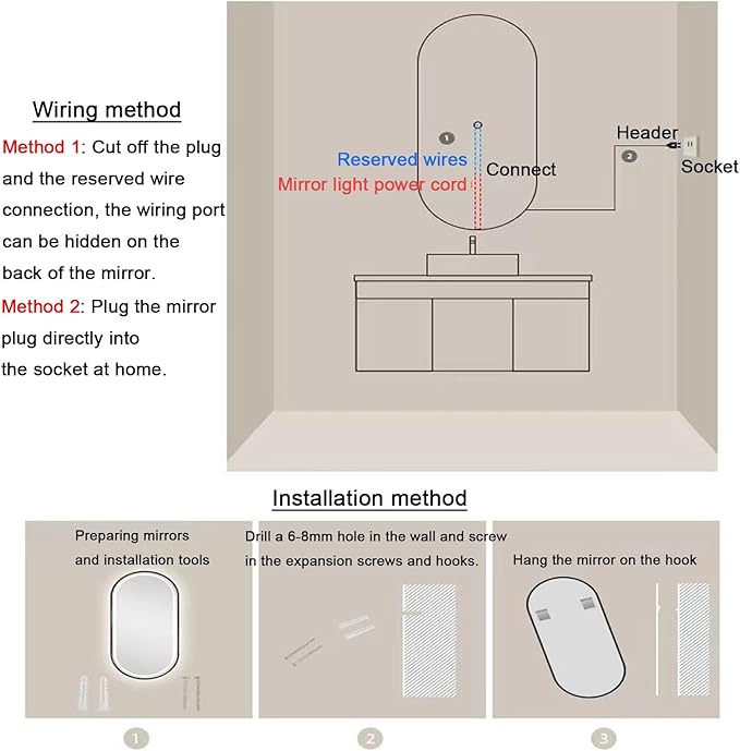 Bathroom Led Mirror ,Bathroom Mirror with LED Lights,LED Mirror for Bathroom,Backlit Bathroom Mirror ,with Touch Sensor/Demister pad,Shatterproof,Adjustable Lights(B,H90*W60cm/H35.4*W23.6IN)