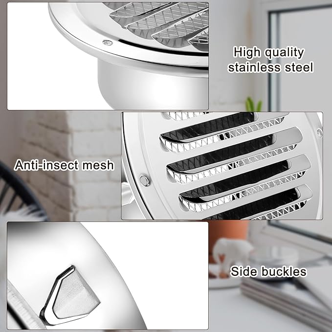 Zonon 18 Pcs Stainless Steel Soffit Vents 4 Inch Round Dryer Vent Cover with Mesh Screen for Home Outdoor Bathroom Wall Ceiling Outside Exterior Exhaust (Silver)