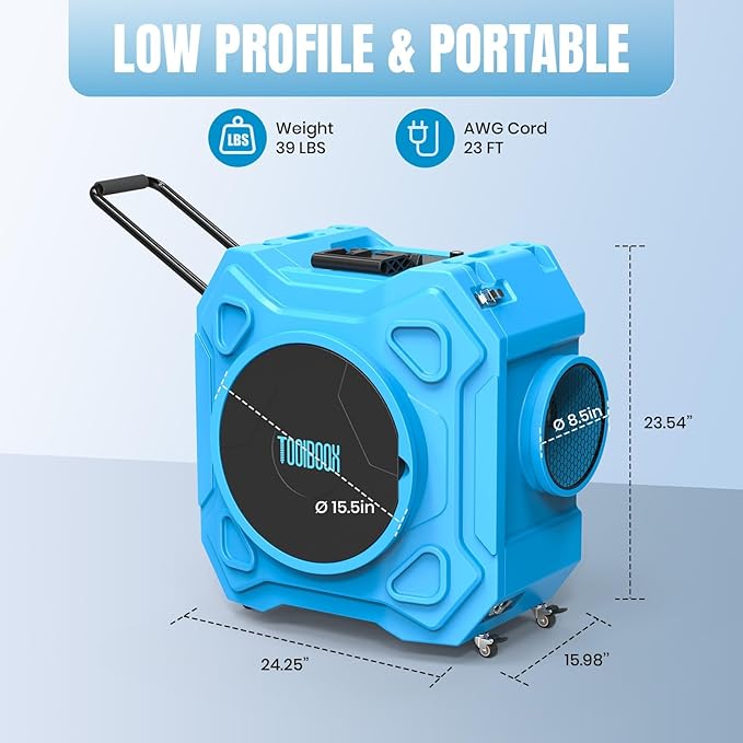 Air Scrubber with 3-Stage Filtration, 650CFM HEPA Air Scrubber Negative Air Machine with Lockable 360° Wheels & Auto-Foldable Handle, Portable Heavy Duty Air Cleaner for Home Industrial Commercial Use