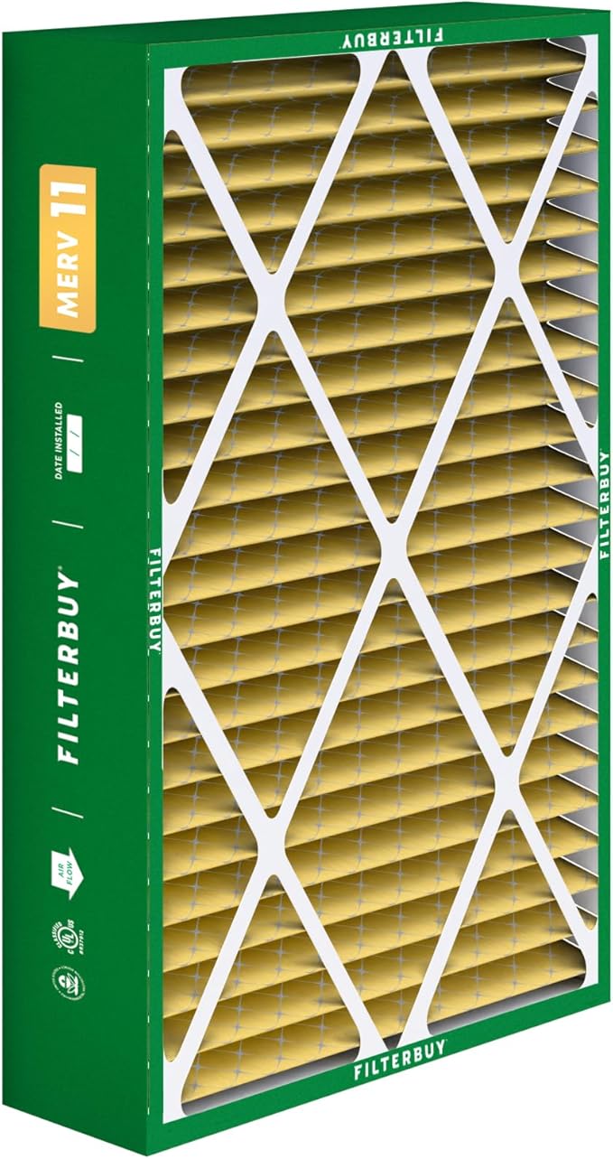 Filterbuy 16x25x5 Air Filter MERV 11 Superior Pet & Allergy Defense (4-Pack), Pleated HVAC AC Furnace Filters for Amana, Coleman, Goodman, Maytag, York, and More (Actual Size: 15.38 x 25.50 x 5.25)