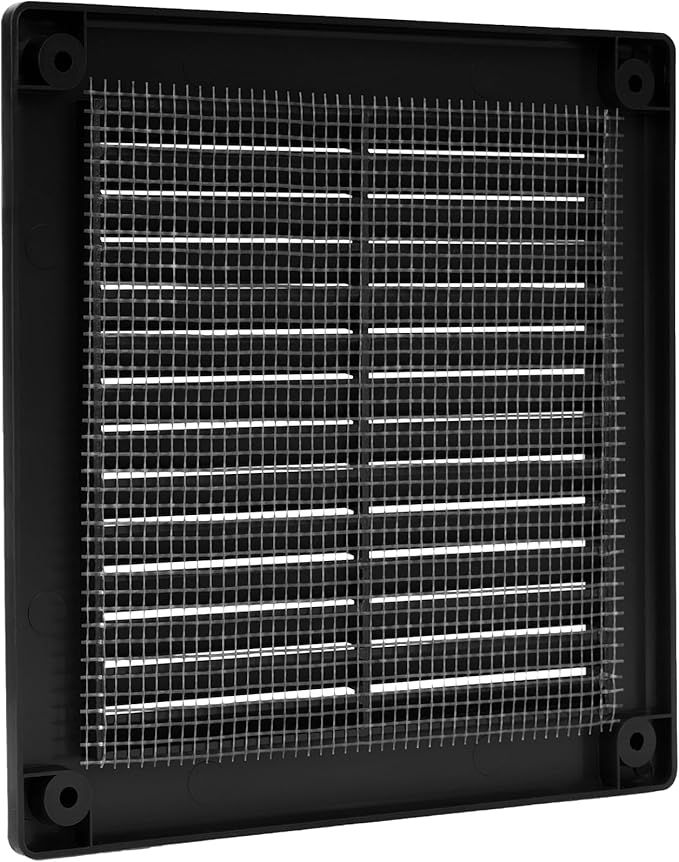 Vent Systems 8" x 8" Inch (Opening Dimensions) - Pack of 2 - Black Plastic Soffit Vent Cover - Durable Square Air Vent Grille with Mesh Screen - Ventilation Grill Wall, Ceiling Indoor, Outdoor