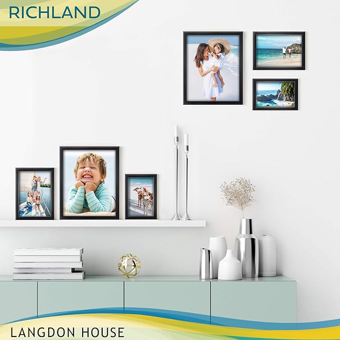 Langdon House 4x6 Picture Frames Set (Black, 6 Pack) Distinguished Edging for Classic Style, Richland Collection
