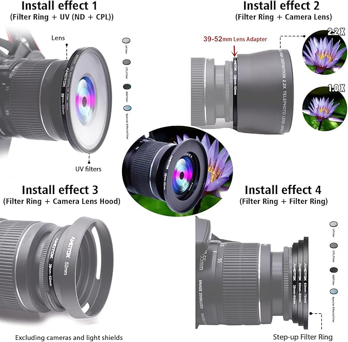 39mm Lens to 52mm Camera Lens Adapter,39mm to 52mm Filter Step up Ring Adapter Ring,Compatible All 52mm Filter Accessory