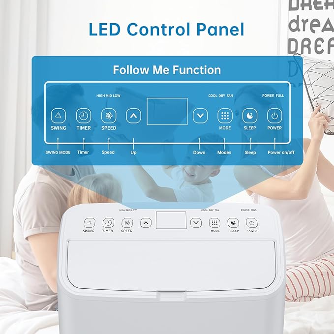 Portable Air Conditioner 15000 BTU ,Air Conditioner for Rooms Up to 850 Sq.Ft – AC With Sleep Mode, Dehumidifier, Fan, Remote Control & 24H Timer, for Bedrooms Living Room, Dining Room, White