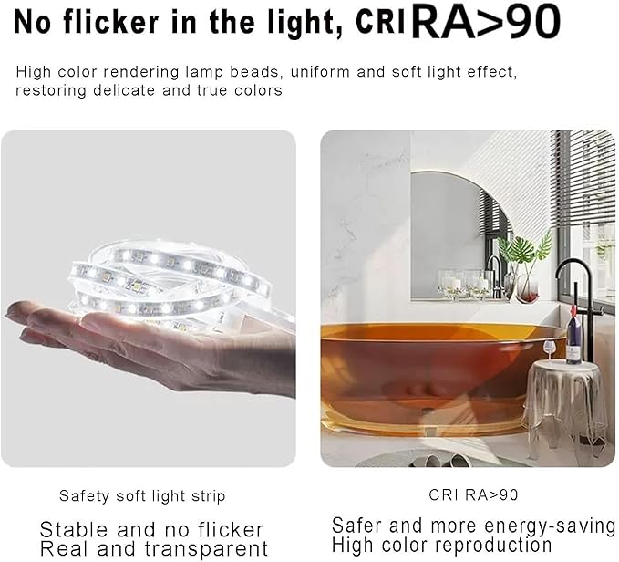 Semicircle Vanity Mirror with LED Lights, Dimmable LED Illuminated Bathroom Mirror with Touch Switch, Frameless 43"x28" Backlit Wall Mirror with Demister Pad, for Bathroom, Bedroom, Entryway