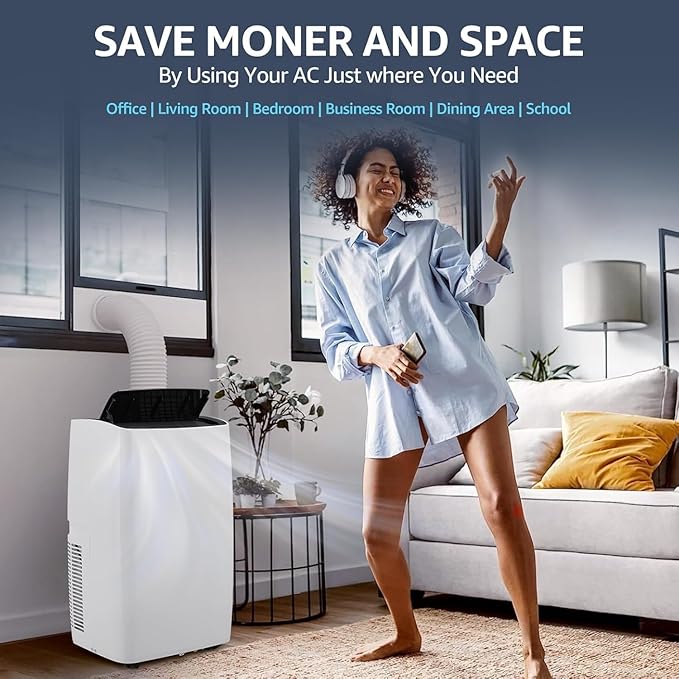 Portable Air Conditioners, 12000 BTU Powerful AC Unit Cools 550 Sq.Ft Spaces, 4-In-1 Air Conditioner Dehumidifier/Fan/Sleep Mode, Remote Control, 24H Time, Window Kit for Rooms/Officess, Black Top