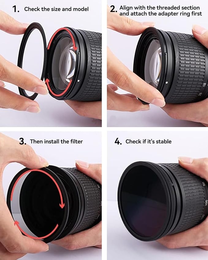 46-72mm Metal Step-Up Ring Adapter Compatible with Mirrorless Cameras DSLR Lens, UV CPL ND Filter Thread Converter, Black