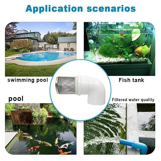 DN20 inch stainless steel filter cover connected to 90 degree elbow 3/4" PVC DN20 water pipe, suction hose strainer used to remove debris and reduce solid entry(1pcs)