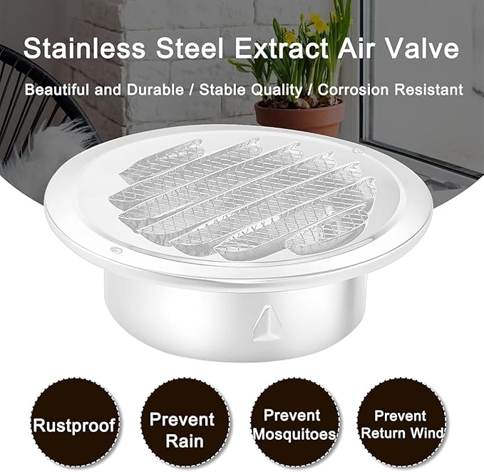 Zonon 24 Pcs Stainless Steel Soffit Vents 4 Inch Round Dryer Vent Cover with Mesh Screen for Home Outdoor Bathroom Wall Ceiling Outside Exterior Exhaust (White)