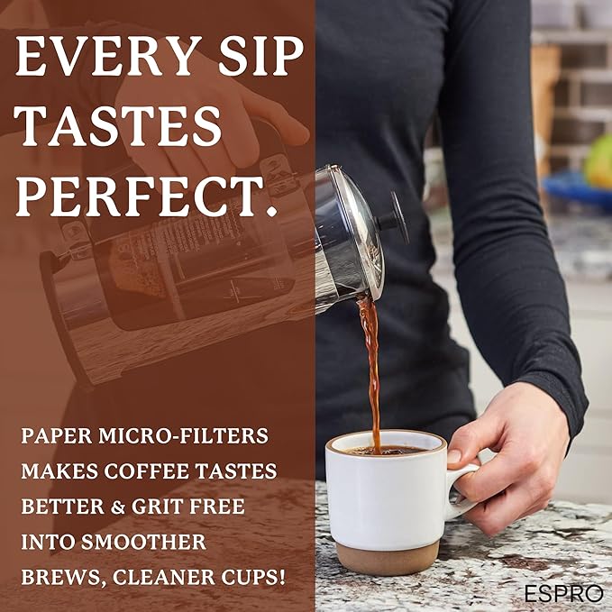 ESPRO 100 Count Coffee Paper Filters - for ESPRO Coffee French Press, P3/P5/P6/P7, 18 Ounce