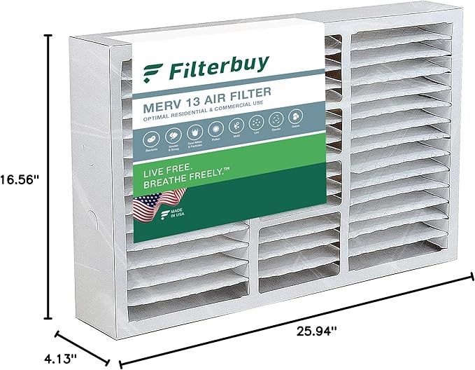 Filterbuy 17x26x4 Air Filter MERV 13 Optimal Smoke & Allergy Defense (1-Pack), Electrostatic Pleated HVAC AC Furnace Filters Replacement for Lennox (Actual Size: 16.56 x 25.94 x 4.13)