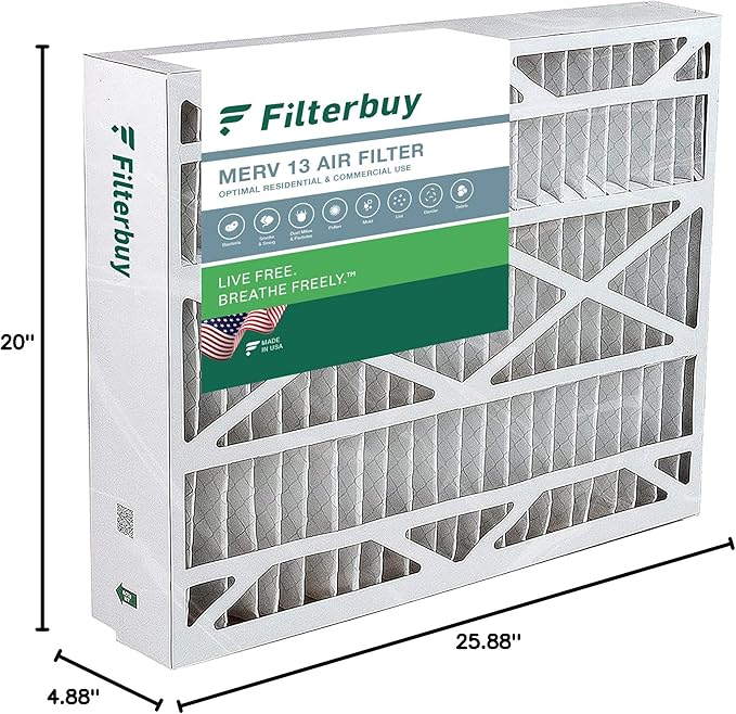 Filterbuy 20x26x5 Air Filter MERV 13 Optimal Smoke & Allergy Defense (1-Pack), Pleated HVAC AC Furnace Filters for Electro-Air, Lennox, White Rodgers, and More (Actual Size: 20.00 x 25.88 x 4.88)