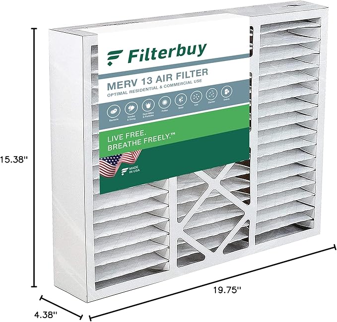 Filterbuy 16x20x5 Air Filter MERV 13 Optimal Smoke & Allergy Defense (1-Pack), Pleated HVAC AC Furnace Filters for Honeywell FC100A1003, Lennox X0592, and More (Actual Size: 15.75 x 19.75 x 4.38)
