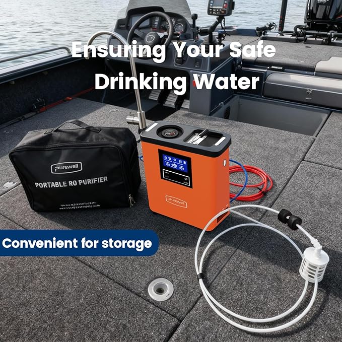 Purewell® K8680 RO Water Purifier System,10-Stage RV Portable Water Filtration Survival with UV,Desalination Rate Reaches 95%,Survival Gear Purification for Drinking,Team Camping,Travel(Orange)