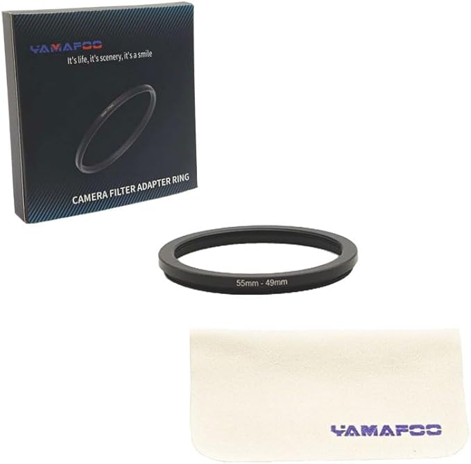 YAMAFOO 55mm to 49mm Step-Up Ring/Step Down Rings Filter Adapter for All Brands UV ND CPL Metal Ring Step-Up Rings Adapter Filter,Black (55-49)
