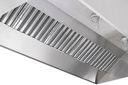 Commercial Kitchen Restaurant Duty Exhaust Hood, Wall Canopy Stainless Steel Exhaust Hood with Baffle Hood Filters, High Temperature Light Fixtures, and 16” Round Exhaust Riser (5' Long Hood)