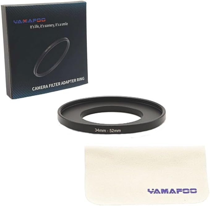 YAMAFOO 34mm to 52mm Step-Up Ring/Step Down Rings Filter Adapter for All Brands UV ND CPL Metal Ring Step-Up Rings Adapter Filter,Black (34-52)