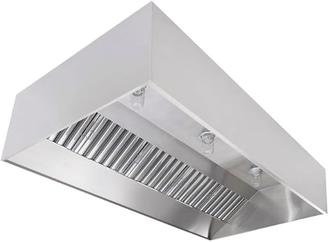 Commercial Kitchen Restaurant Duty Exhaust Hood, Wall Canopy Stainless Steel Exhaust Hood with Baffle Hood Filters, High Temperature Light Fixtures, and 16” Round Exhaust Riser (5' Long Hood)