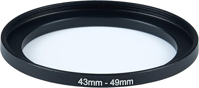 43mm Lens to 49mm Camera Lens Adapter 43mm to 49mm Step Up Ring Adapter Ring for All Brands of UV ND CPL, with Premium Lens Wiping Cloth 2 Pack (43mm-49mm)