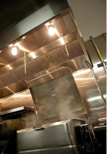 Commercial Kitchen Restaurant Duty Exhaust Hood, Wall Canopy Stainless Steel Exhaust Hood with Baffle Hood Filters, High Temperature Light Fixtures, and 16” Round Exhaust Riser (6' Long Hood)