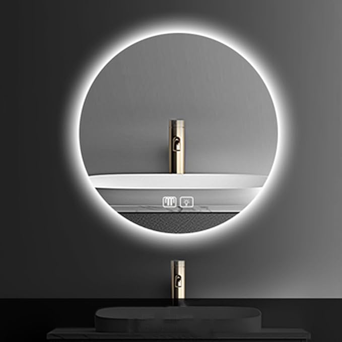 Bathroom Mirror with LED Lights and Touch Sensor, Wall Mounted Mirror with Demister Pad, 3 Colours of Light, Double Touch Button, for Entryway, Bathroom, Vanity(40cm/15.7in)