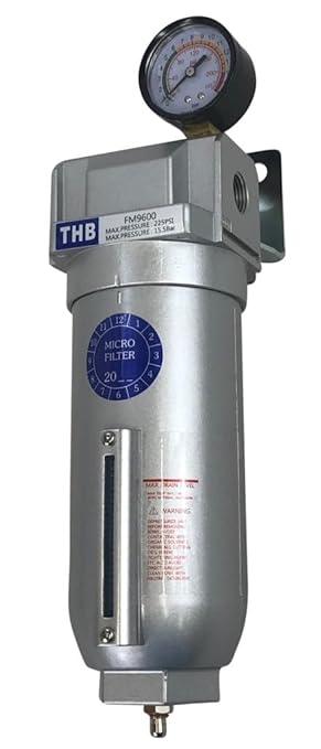 1/2" NPT Industrial Coalescing 0.01u Micron Filter Removes 99.98% of Oil, Moisture Vapor, Aerosols from Compressed Air Lines, 11oz Bowl, Manual Drain