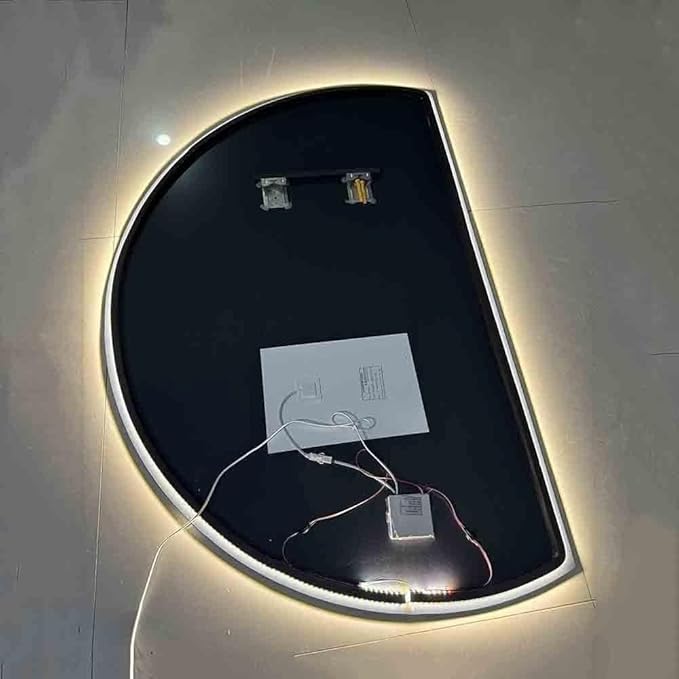 Semicircle Vanity Mirror with LED Lights, Dimmable LED Illuminated Bathroom Mirror with Touch Switch, Frameless 43"x28" Backlit Wall Mirror with Demister Pad, for Bathroom, Bedroom, Entryway