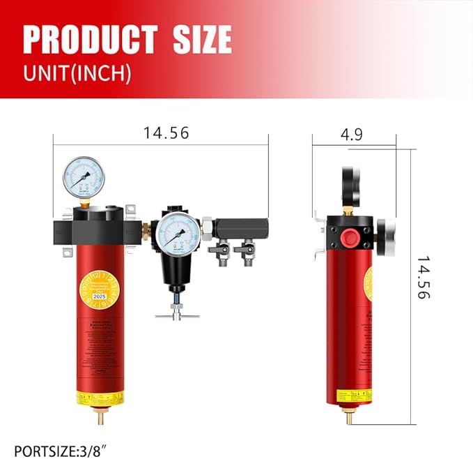 NANPU Z-R Air Filter Regulator– Sintered Filter, 3/8" NPT Inlet, 1/4" NPT Outlet Module, 0-230 psi Gauge, 127 CFM @ 6 bar, Metal Housing, Heat Resistant to 248°F