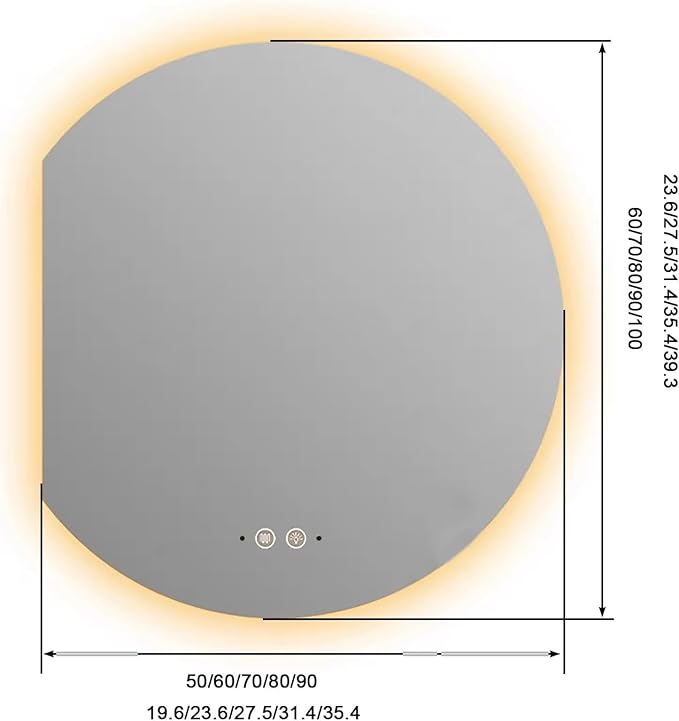 Bathroom Mirror, Dimmable LED Vanity Mirror Half Circle, Illuminated Mirror with Demister Pad, Large Wall Mirror with Touch Sensor (Size : 28x31''/70x80cm)