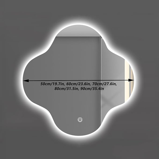 Irregular Bathroom Mirror with LED Light, Wall Mounted Mirror with Demister Pad, 3-Color Dimmable LED Light, for Wall, Living Room, Bedroom, Vanity, Entryway(90cm/35.4in)