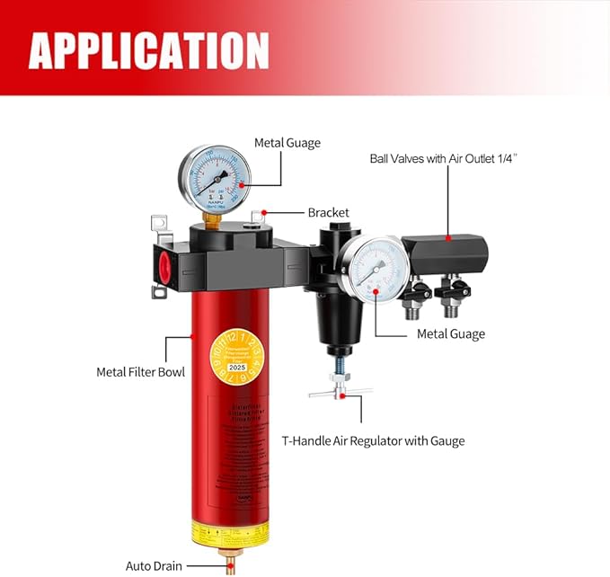 NANPU Z-R Air Filter Regultor– Sintered Filter, 3/4" NPT Inlet, 1/4" NPT Outlet Module, 0-230 psi Gauge, 127 CFM @ 6 bar, Metal Housing, Auto Drain (Z06-R-D)