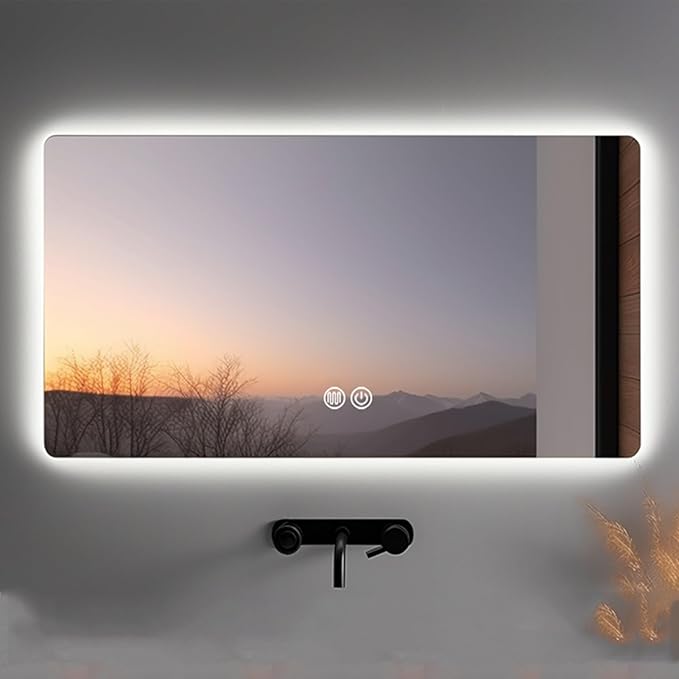 Illuminated 3 Colour LED Bathroom Mirror, Bathroom Light Mirror with Demister Pad, Dimming Function, Touch Switch, Wall Mounted Vanity Mirror, Decorative Mirror(B1,27.5"x35.4"/70x90cm)