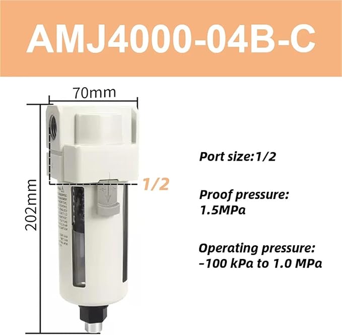 Vacuum Water Droplet Separator Pipeline Filter AMJ AMJ3000-03B AMJ4000-04B-C 1Pcs(AMJ4000-04B-C)
