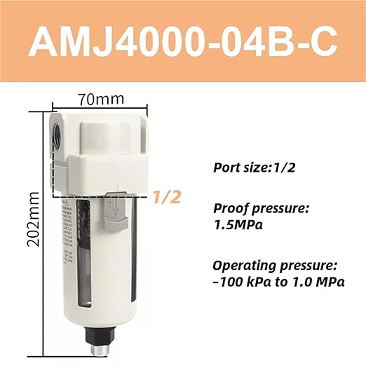 1pc Vacuum Water Droplet Separator Vacuum Pipeline Filter Negative Pressure Filter Element AMJ AMJ3000-03B(AMJ4000-04B-C)