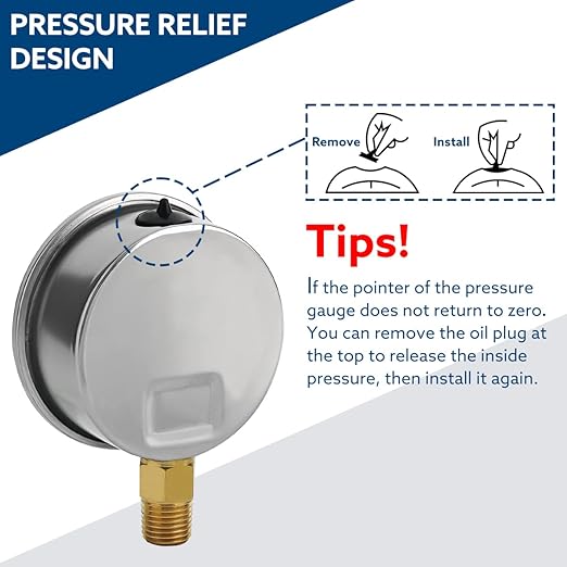 SENCTRL 100 Psi Lead-Free Glycerin Liquid Filled Low Pressure Gauge, 2.5" Dial Size, 1/4" NPT Lower Mount, Stainless Steel Case, for Home Potable Water Pump, Air, Well, RV Hose, Pressure Test