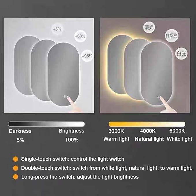 Bathroom Mirror with LED Lights，Bathroom Led Mirror ，Backlit Bathroom Mirror ，LED Mirror for Bathroom，Backlit Lighted Makeup Mirror，with Touch Sensor/Dimming/Demister pad(A,H100*W50cm/H39.4*W19.7IN)