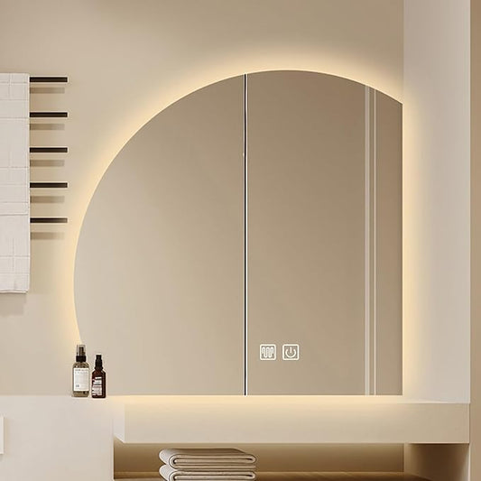 Bathroom Wall Mounted Mirror, LED Illuminated Vanity Mirror with Demister Pad, Mirror for Wall Decor Mirror with Anti-Fog, Dimmable Light Function, Touch Switch (Color : Right Cut, Size : 23.