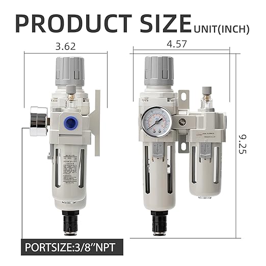 Air Pressure Regulator with Pressure Gauge(0-150PSI),Water Separator for Air Compressor Auto Drain 3/8 Air Line NPT Threaded Interface