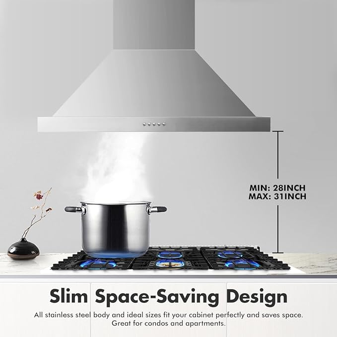 VAV Upgraded 48 inch Wall Mount Range Hood Vent Convertible Dual Motors 1500CFM Stainless Steel for Kitchen 4 Speed Exhaust Fan ETL listed (Upgraded Dual Motors)