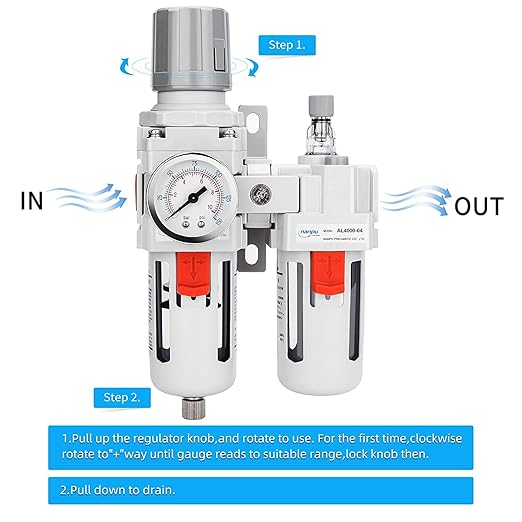 NANPU 1/2" NPT Compressed Air Filter Regulator Lubricator Combo Water/Oil Trap Separator - Gauge(0-150 psi), Poly Bowl, Semi-Auto Drain, Bracket