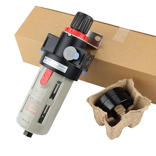 Compressed Air Pressure Filter Regulator Airtac BFR3000 3/8'' NPT 0-140 PSI Combo Piggybac Adjustable,Bracket,Gauge Semi-Auto Drain