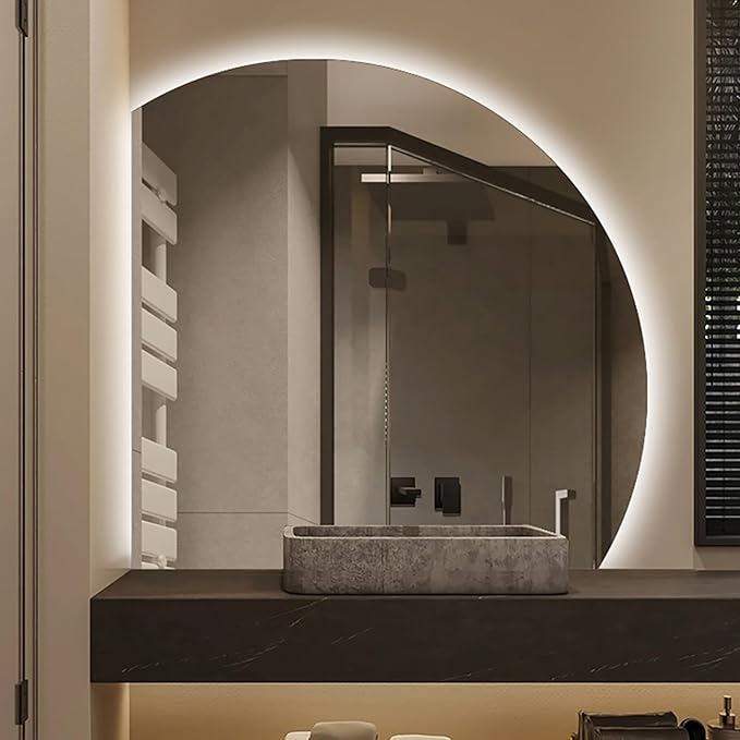 Bathroom Wall Mounted Mirror, LED Illuminated Vanity Mirror with Demister Pad, Mirror for Wall Decor Mirror with Anti-Fog, Dimmable Light Function, Touch Switch (Color : Right Cut, Size : 35.