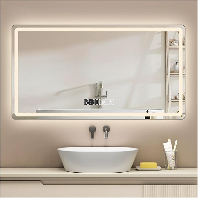 Backlit LED Illuminated Bathroom Mirror with LED Lights, Lighted Bathroom Makeup Wall Mounted Mirror with Demister Pad, Sensor Touch Switch, Horizontal/Vertical(B,H40*W60CM/H15.7*W23.6IN)