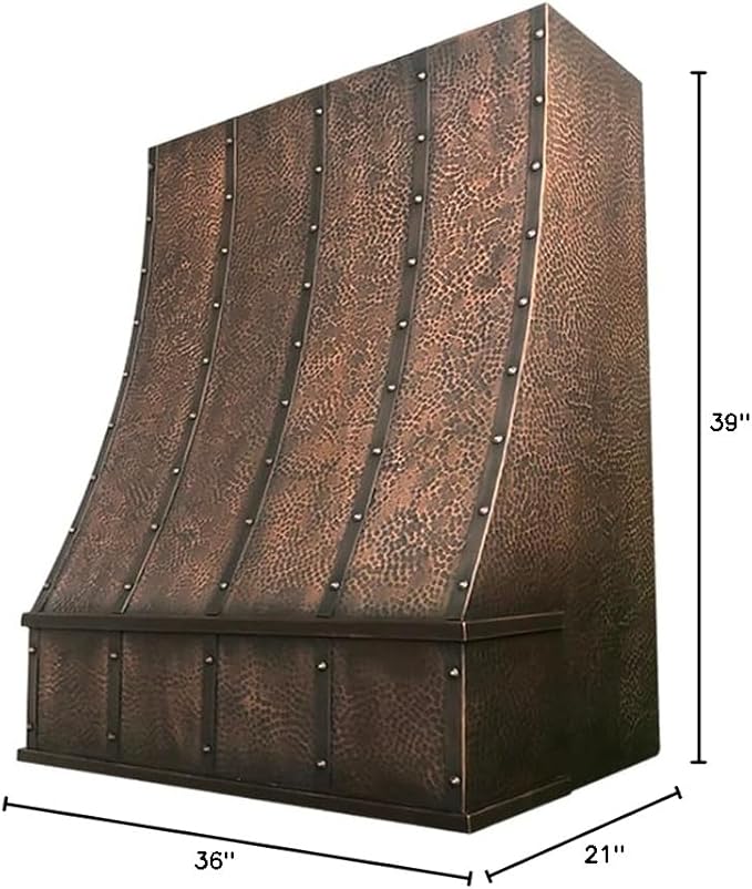 CT Copper Tailor Sloped Copper Vent Hood Wall Mount,36'' W,39''H, 610 CFM Exhaust Fan,Stainless Steel Vent,LED Light,Dishwasher-Safe Baffle Filters,VH8TR1