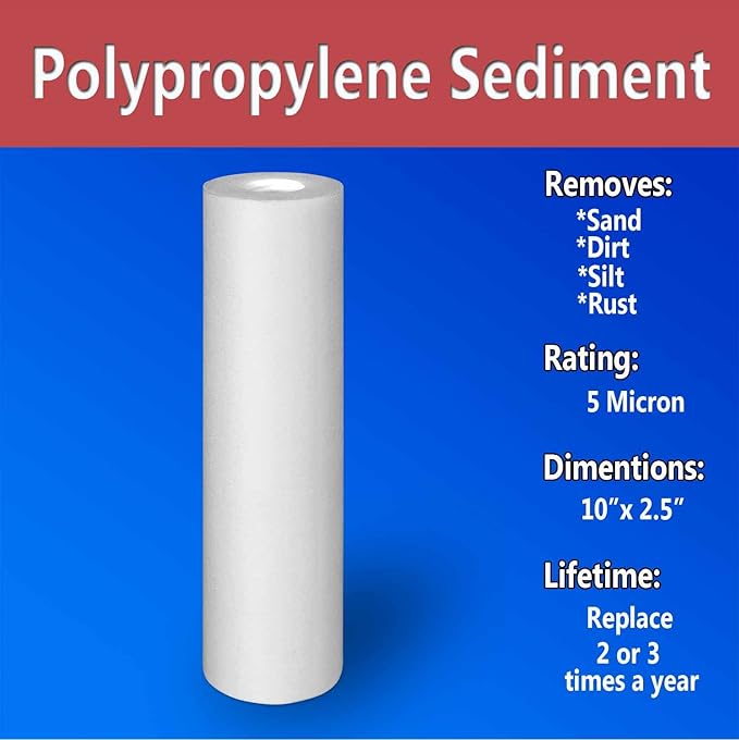 2 Standard Coconut Shell Block Carbon & 2 Four Layers of Filtration Polypropylene Sediment 5 Micron 2.5"x 10" Water Filter Cartridges Universal replacement for Reverse Osmosis & Standard 10” Housing