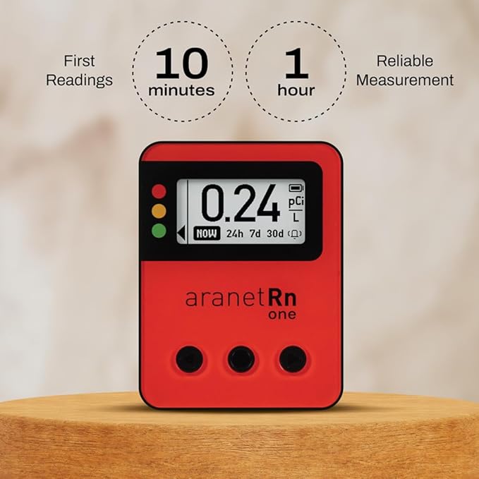 Radon One – Fast Home Radon Detector with 10-Minute Response, E-Ink Display, Battery Powered, Portable Real-Time Radon Monitor for Basements & Indoor Air Monitoring (Green)