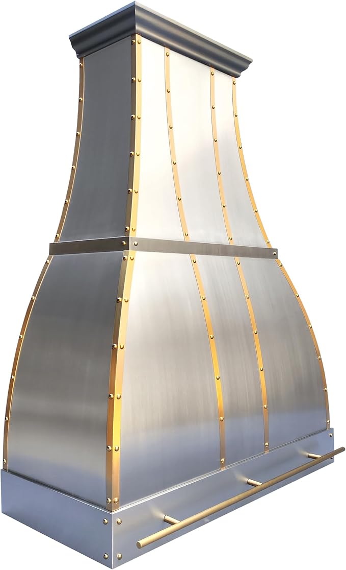 CHETTO C Stainless Steel Range Hood Cover with Quiet Vent Hood Insert Custom Handcrafted Metal Kitchen Fan with Towel Rack LED Light 60"W x27"D x48"H Brushed Stainless Steel Island Mount